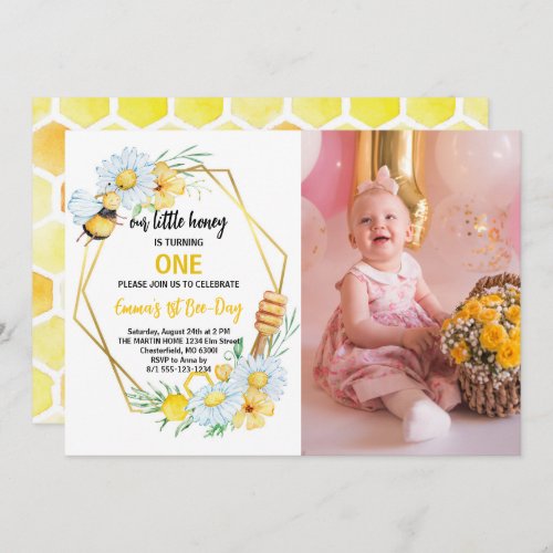 Our Little Honey Is Turning One Bee 1st Birthday Invitation