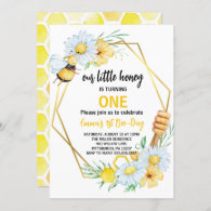 Our Little Honey Is Turning One Bee 1st Birthday Invitation