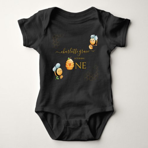 Our Little Honey is Turning One Bee Birthday Baby Bodysuit