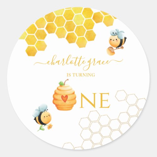 Our Little Honey is Turning One Bee Birthday Classic Round Sticker