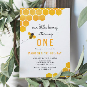 Our Little Honey Is Turning One Bee Birthday Invitation