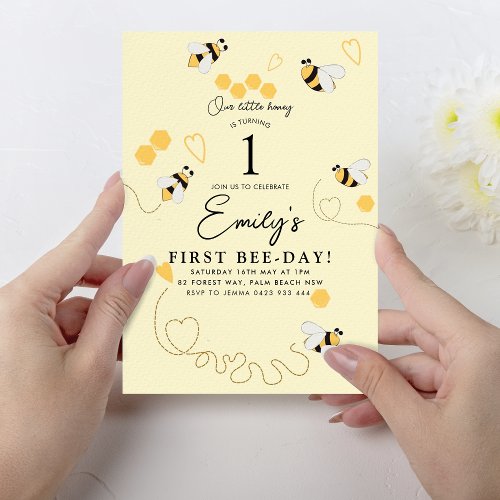 Our little honey is turning one bee birthday invitation