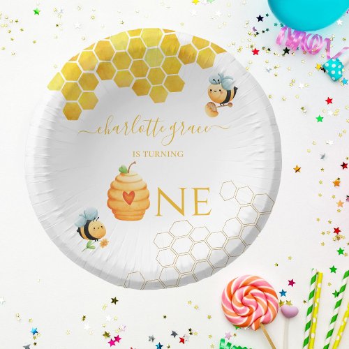 Our Little Honey is Turning One Bee Birthday Paper Bowls