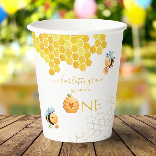 Our Little Honey is Turning One Bee Birthday Paper Cups