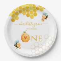 Our Little Honey is Turning One Bee Birthday Paper Plates