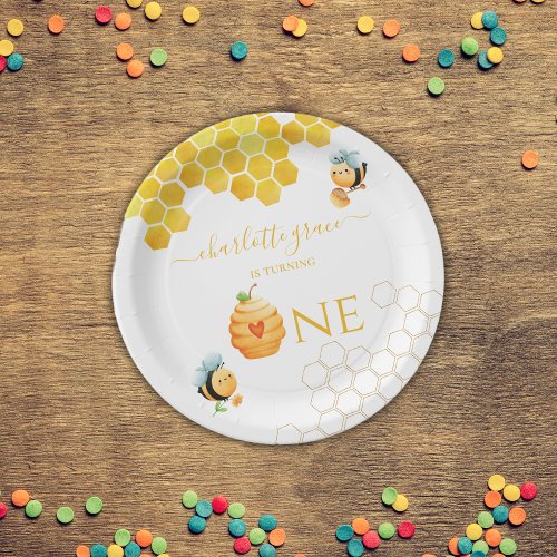 Our Little Honey is Turning One Bee Birthday Paper Plates