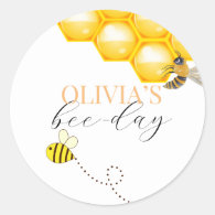 Our little honey is turning one bee girl birthday classic round sticker