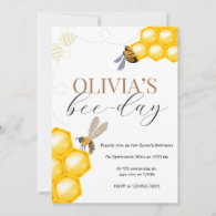 Our little honey is turning one bee girl birthday  invitation