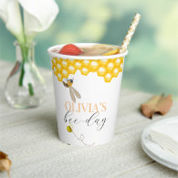 Our little honey is turning one bee girl birthday paper cups