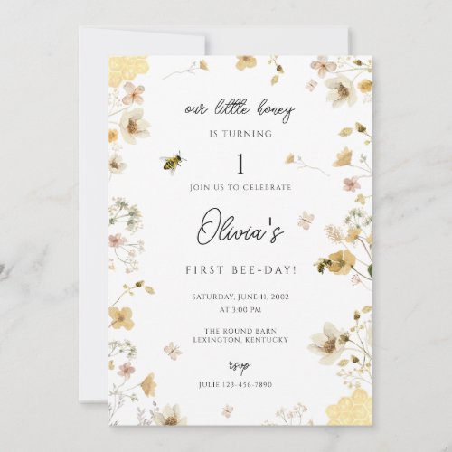 Our Little Honey Is Turning One Bee invitation