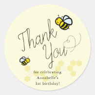 Our Little Hunny Bee Yellow Birthday Thank You Classic Round Sticker