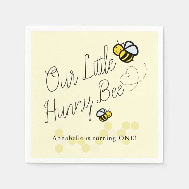 Our Little Hunny Bee Yellow Girl Birthday Paper Napkins (Front)