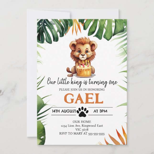Our Little King Lion Crown 1st Birthday Invitation (Front)