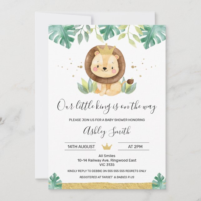 Our Little King Lion Crown Baby Shower Invitation (Front)