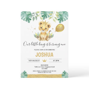 Our Little King Lion Crown Balloon 1st Birthday Invitation