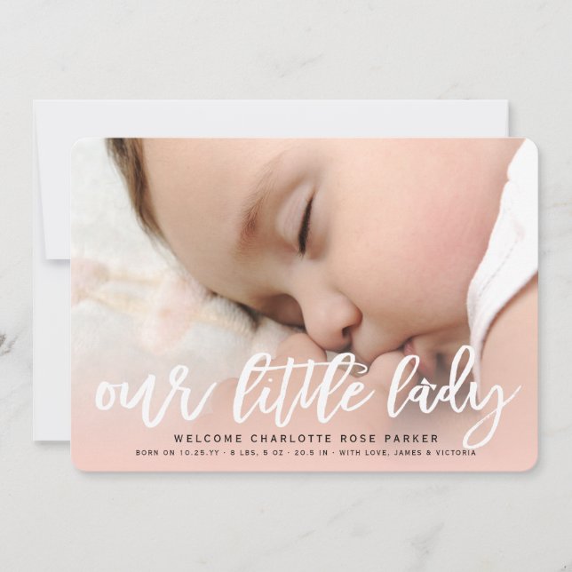 Our Little Lady Baby Girl Photo Birth Announcement (Front)