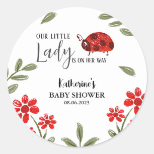 Our little lady is on her way girl baby shower classic round sticker