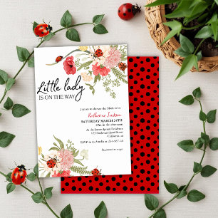 Our little lady is on her way ladybug baby shower  invitation