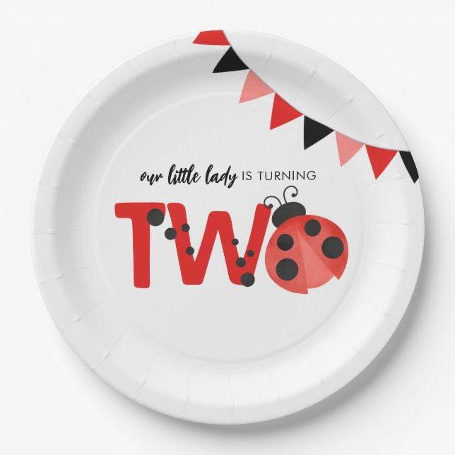Our Little Lady is Turning Two Ladybug Paper Plates (Front)