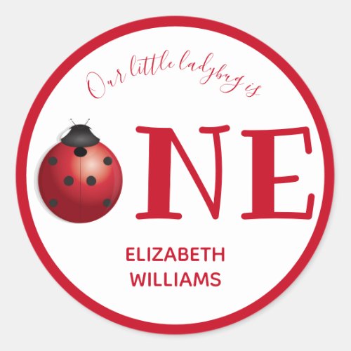 Our Little Ladybug First Birthday Party Red White Classic Round Sticker