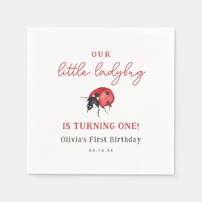 Our Little Ladybug Girl 1st Birthday Party Napkins (Front)