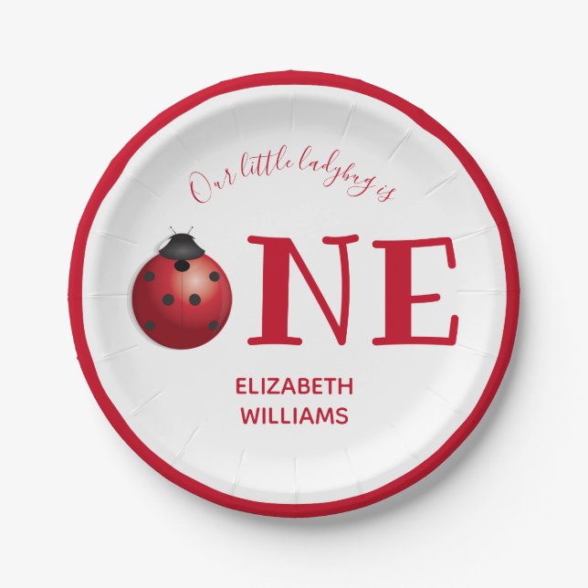 Our Little Ladybug One First Birthday Party Paper Plates (Front)