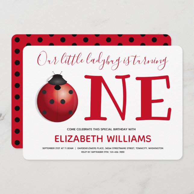 Our Little Ladybug Turning One First Birthday Invitation (Front/Back)
