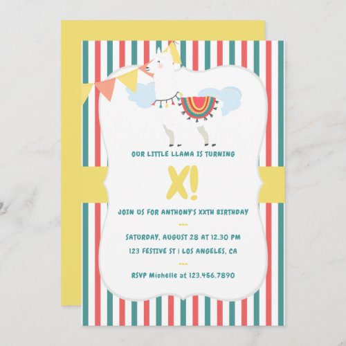 Our little Llama Any Age Kids Birthday Party Invitation