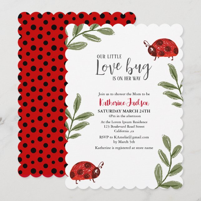 Our little love bug girl red baby shower  invitation (Front/Back)