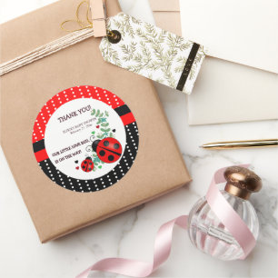 Our Little Love Bug Red Black Baby Shower Classic Round Sticker