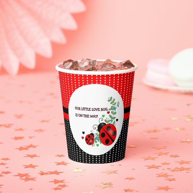 Our Little Love Bug Red Black Baby Shower Paper Cups (Insitu)
