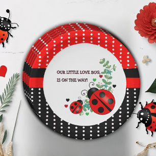Our Little Love Bug Red Black Baby Shower Paper Plates