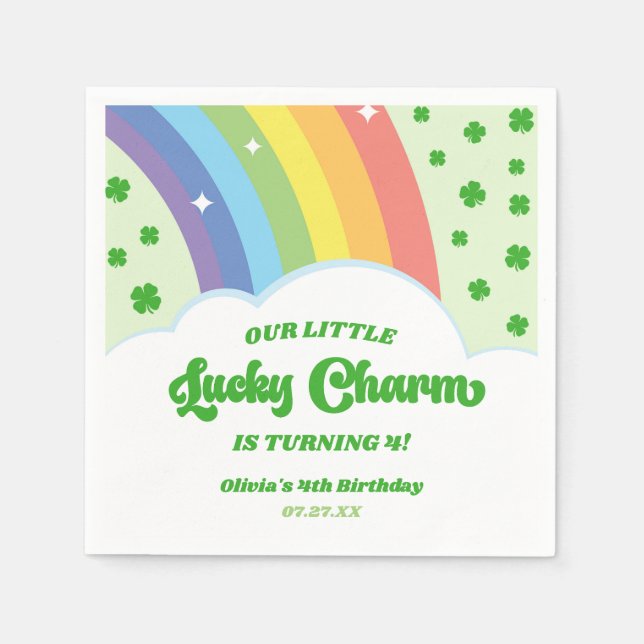 Our Little Lucky Charm Rainbow Birthday Party Napkins (Front)