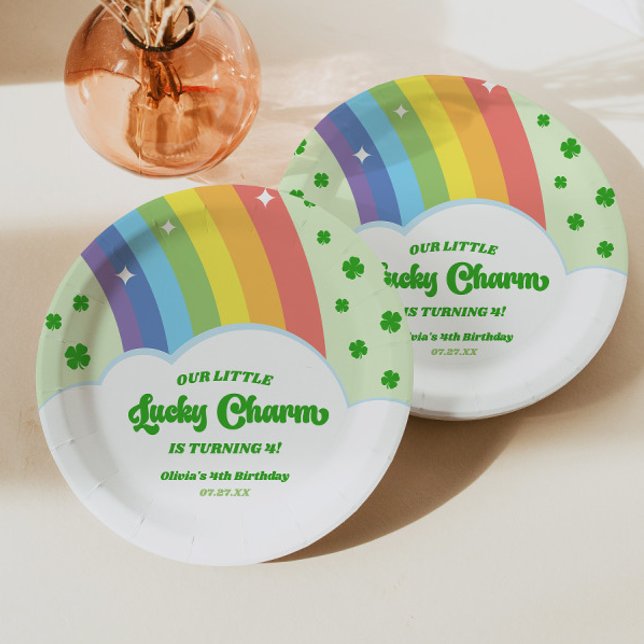 Our Little Lucky Charm Rainbow Birthday Party Paper Plates (Creator Uploaded)