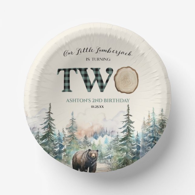 Our Little Lumberjack Bear 2nd Birthday Party Paper Bowls (Front)