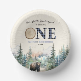 Our Little Lumberjack Bear Blue 1st Birthday Party Paper Bowls