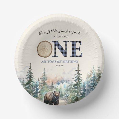 Our Little Lumberjack Bear Blue 1st Birthday Party Paper Bowls