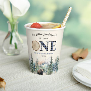 Our Little Lumberjack Bear Blue 1st Birthday Party Paper Cups