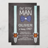 Our Little Man Birthday Invitation Boy Bow Tie (Front/Back)