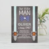 Our Little Man Birthday Invitation Boy Bow Tie (Standing Front)