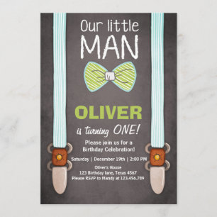 Our Little Man Birthday Invitation Boy Bow Tie