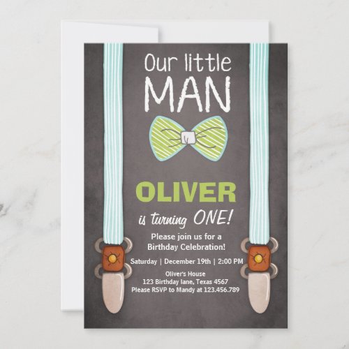 Our Little Man Birthday Invitation Boy Bow Tie