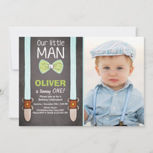 Our Little Man Birthday Invitation Boy Bow Tie