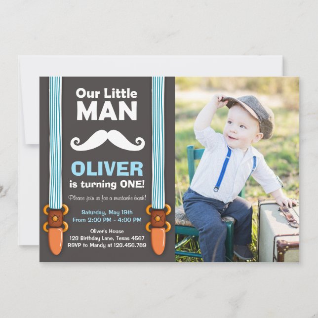 Our Little Man Birthday Invitation Boy Bow Tie (Front)