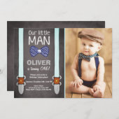 Our Little Man Birthday Invitation Boy Bow Tie (Front/Back)