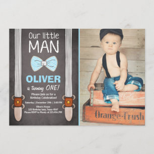 Our Little Man Birthday Invitation Boy Bow Tie