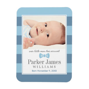 Our Little Man Blue Boy Photo Birth Announcement Magnet