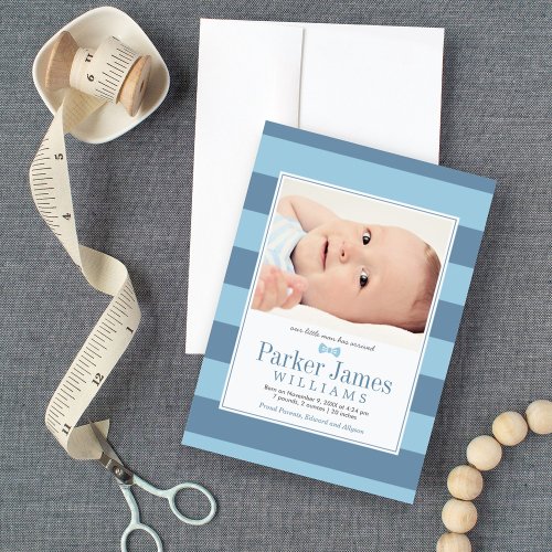 Our Little Man Blue Slate Handsome Baby Boy Birth Announcement