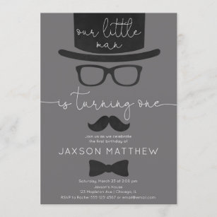 Our Little Man boy 1st birthday party Invitation