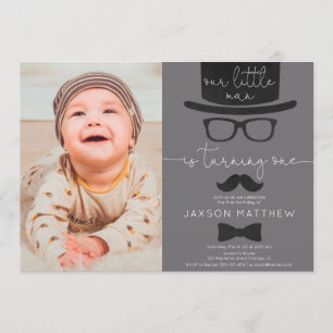 Our Little Man boy 1st birthday party photo Invitation